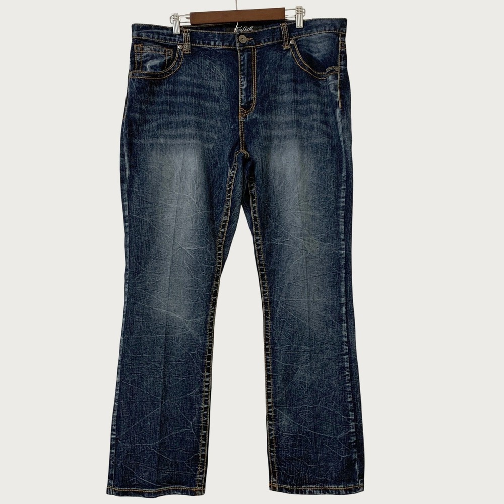 True Luck Jeans Men 40x32 Blue Dark Wash Straight Leg Stretch Denim Whickering